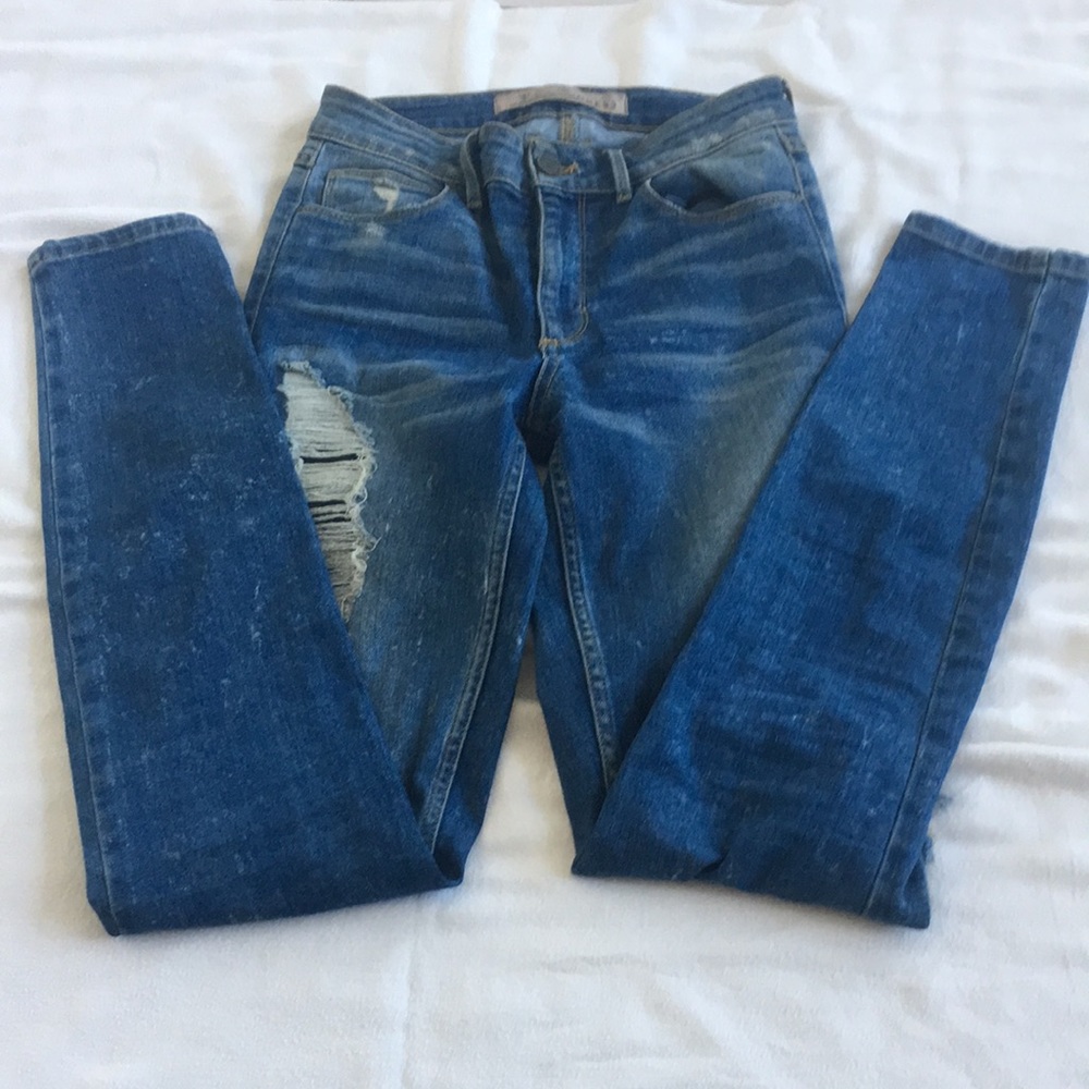 GUESS High Rise Distressed Skinny Jeans Blue Stretch Denim Ripped Ripped Size 25 - Picture 8 of 15